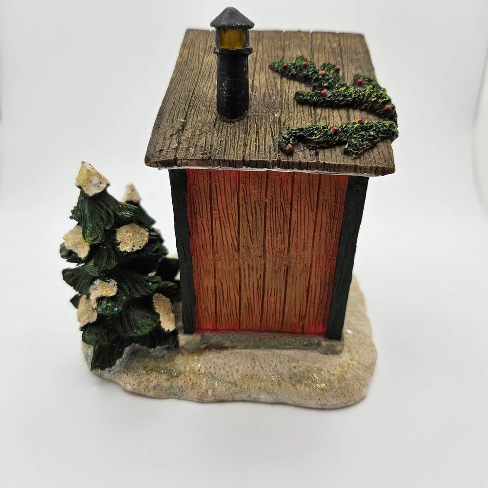 Vintage Christmas Outhouse Scene Miniature‎ Figurine Old Man Reading Newspaper